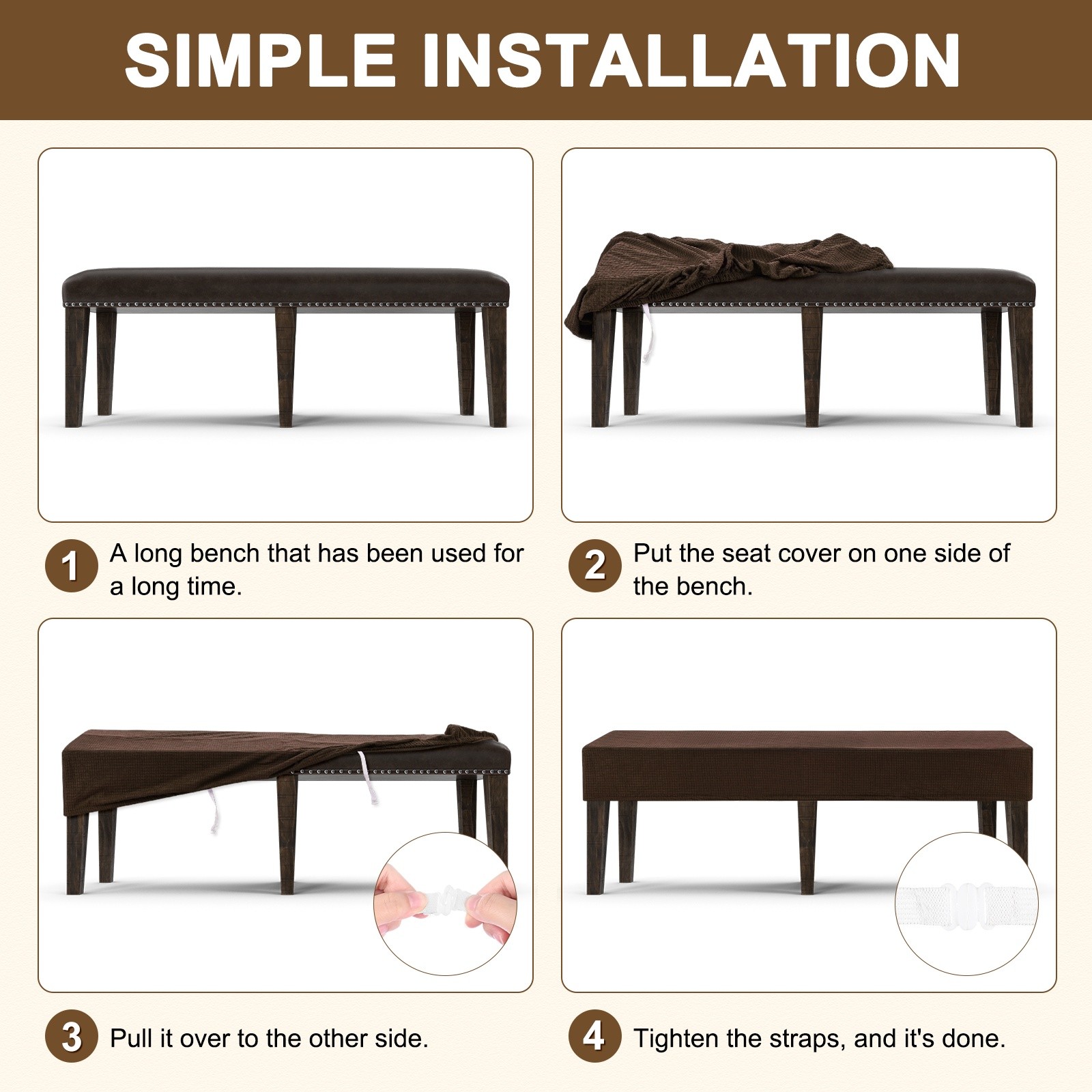 Jacquard Sofa Bench Cover, 41-51″ Solid Seat Cover [Coffee, M]
