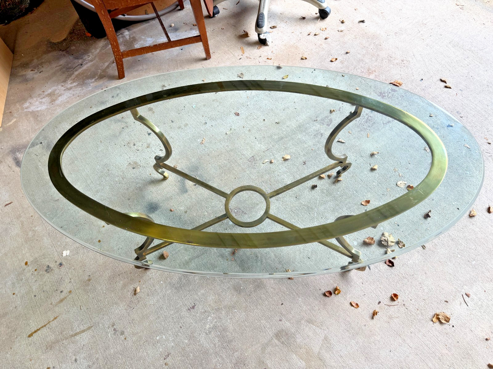 Mid-Century La Barge Neoclassical Solid Brass Oval Cocktail Table – 49.5″