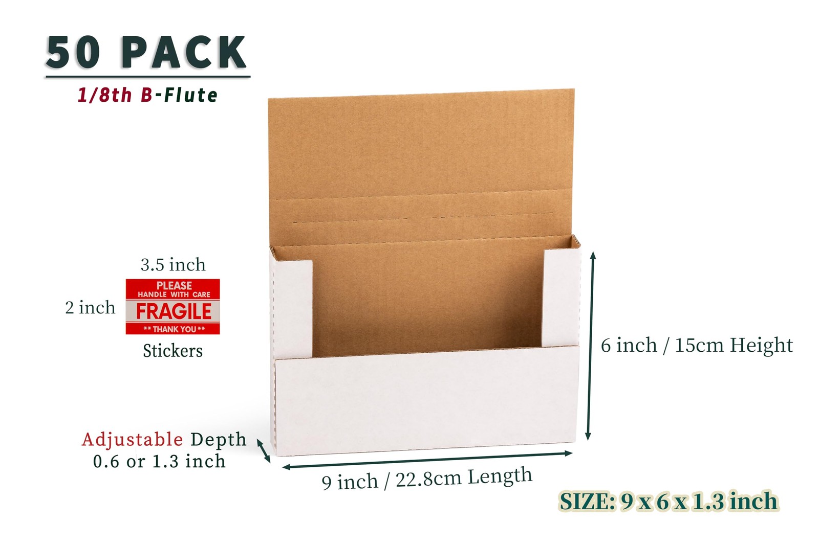 Yushyijie 50 Pack 9X6X1.3 Inch Small Boxes Multi-Depth Flat Corrugated