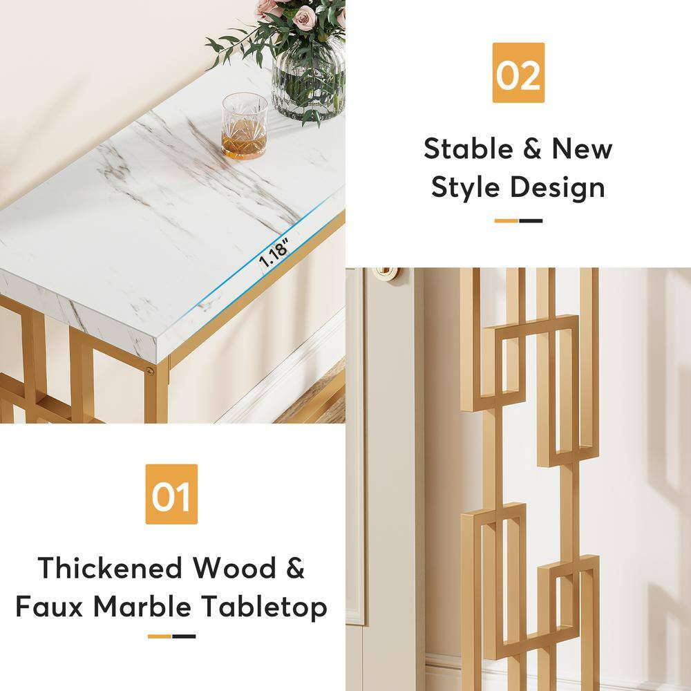 Turrella 42.5 In. White Gold Rectangle Wood Console Table, Living Room