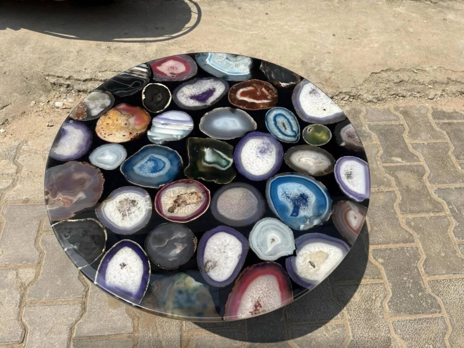 Handmade Wild Agate Round Table Top | Gemstone Centerpiece | Semi-Precious Stone