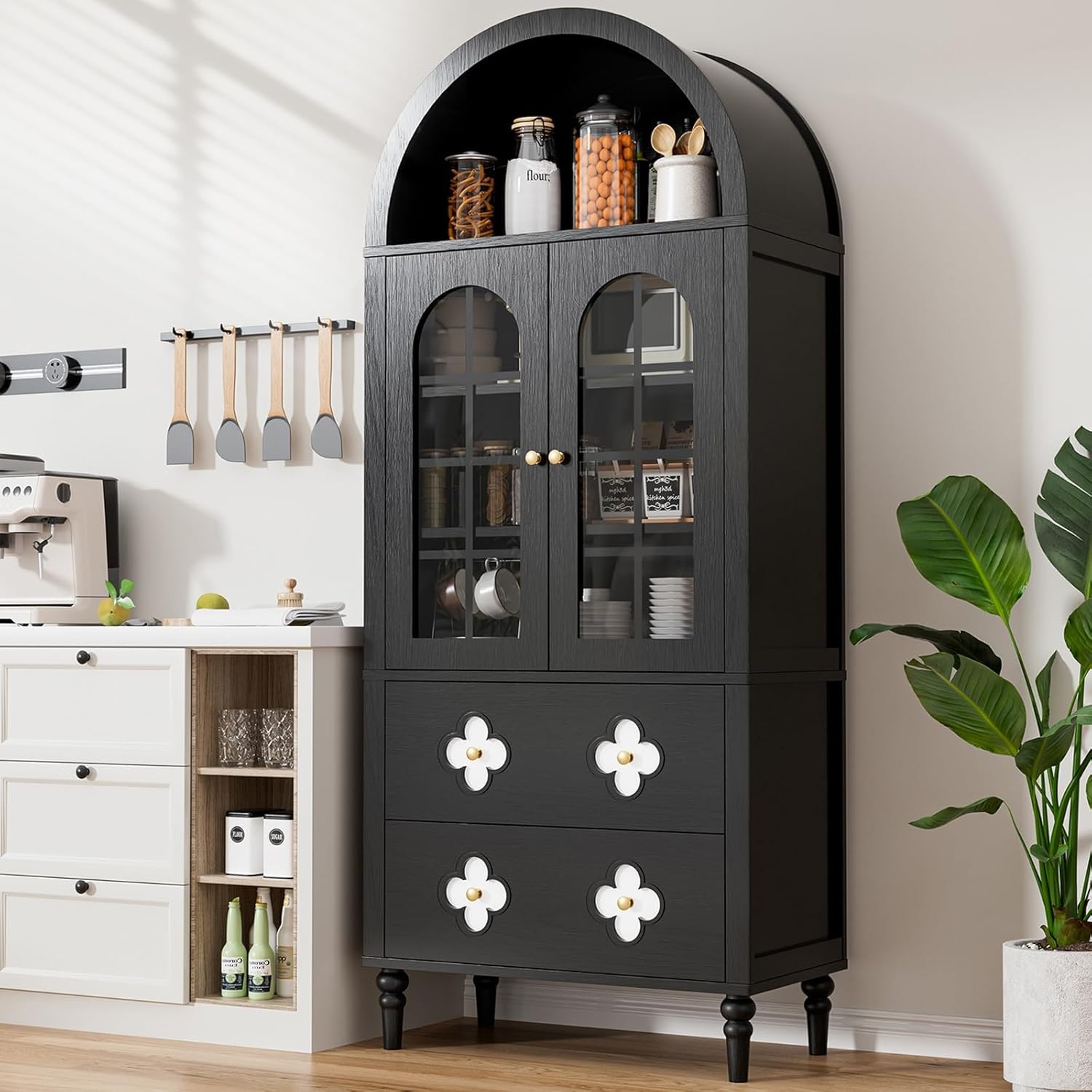 H&ZT 71″ Tall Arched Kitchen Pantry Arched Cabinet Kitchen Storage Cabinets