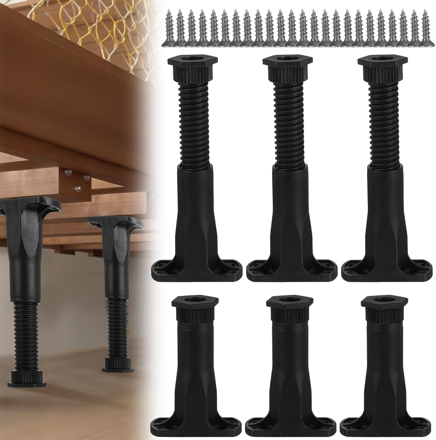 6Pcs Adjustable Height Bed Support Legs 5.1-8.7 Inch Bed Frame Center Bed Sla…