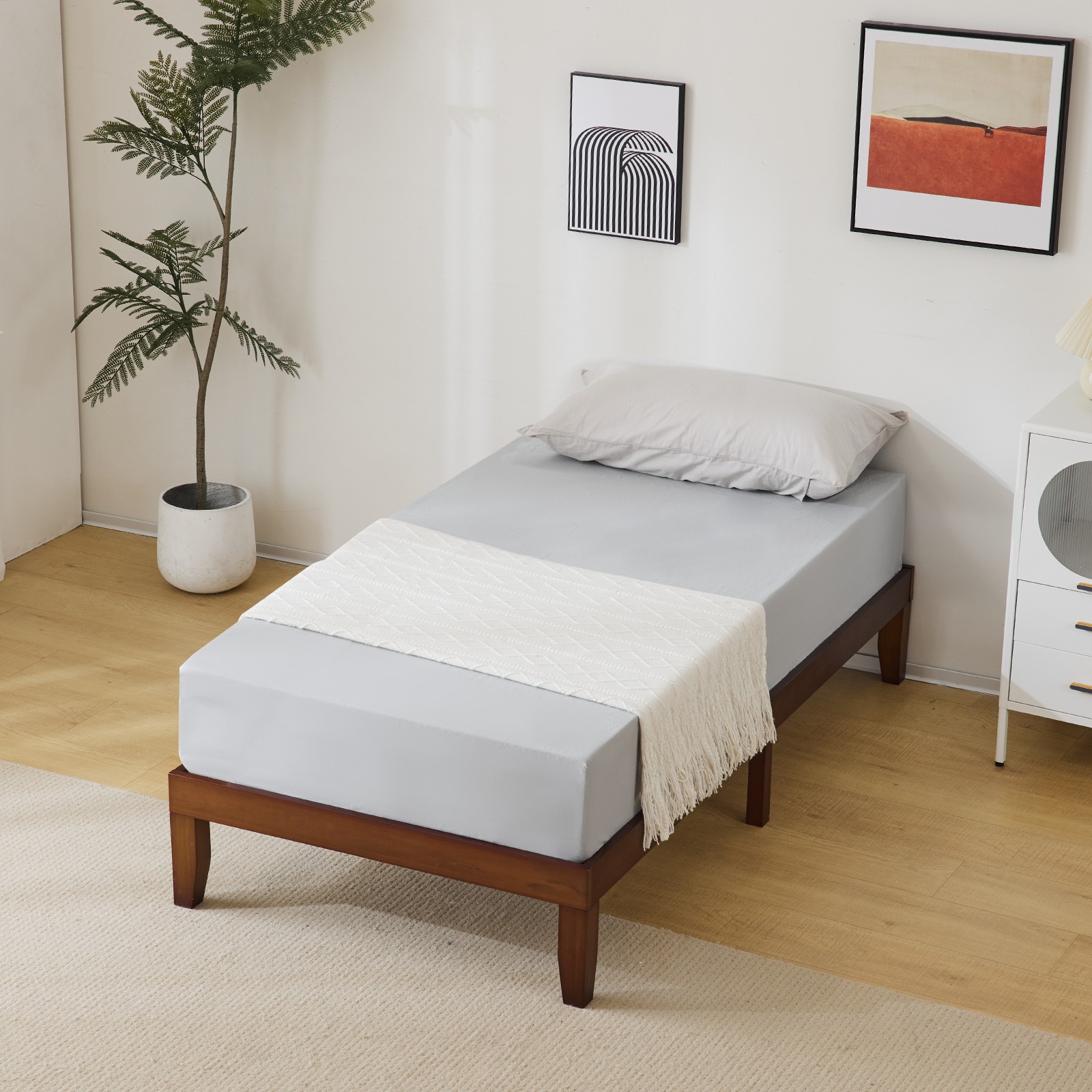 Basic bed frame, painted pine wood, brown, twin size, 189*96.5*30.5cm,wooden bed