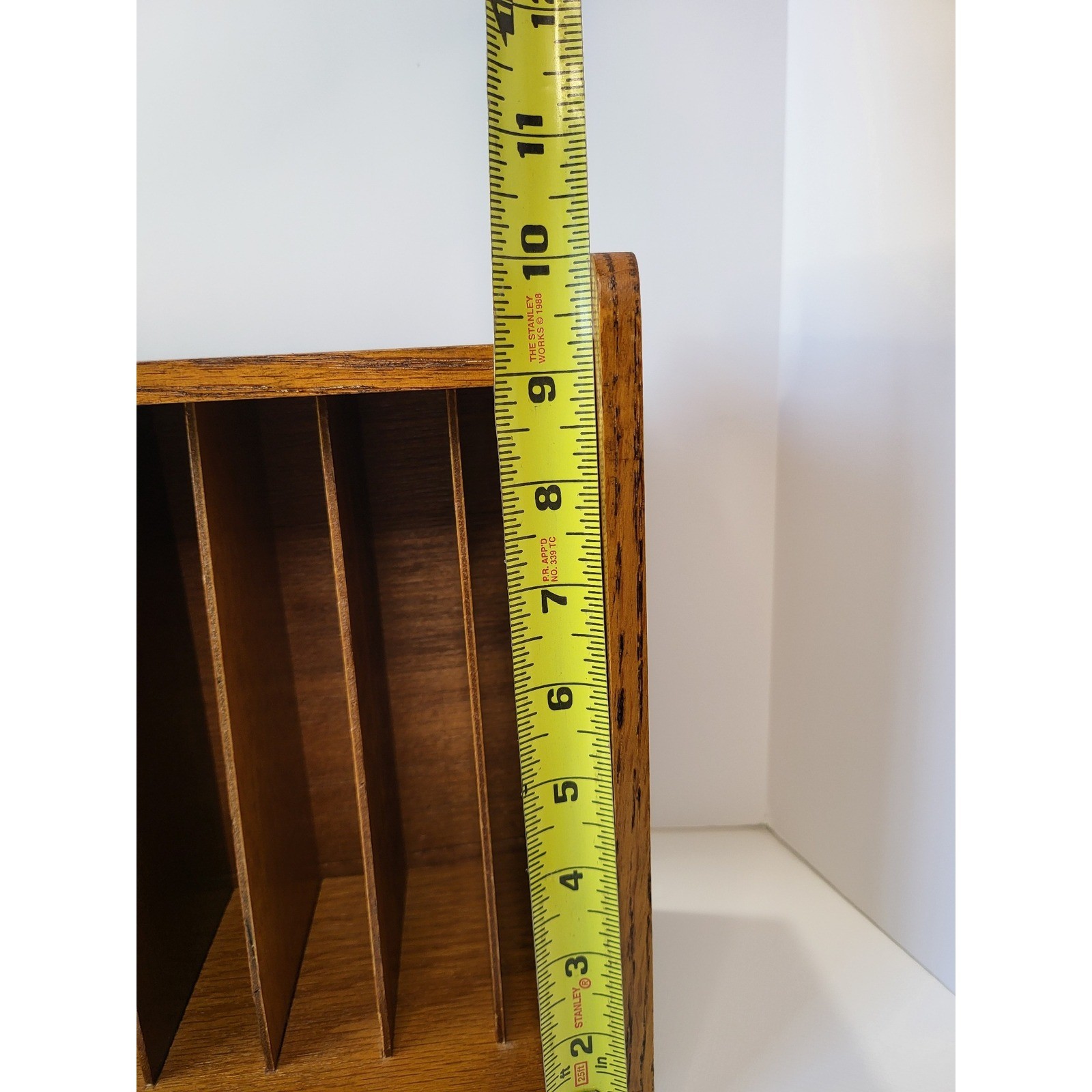 Vintage Retro Wood Media Storage Rack 18 Slot Holder Oak Tone Media Organizer