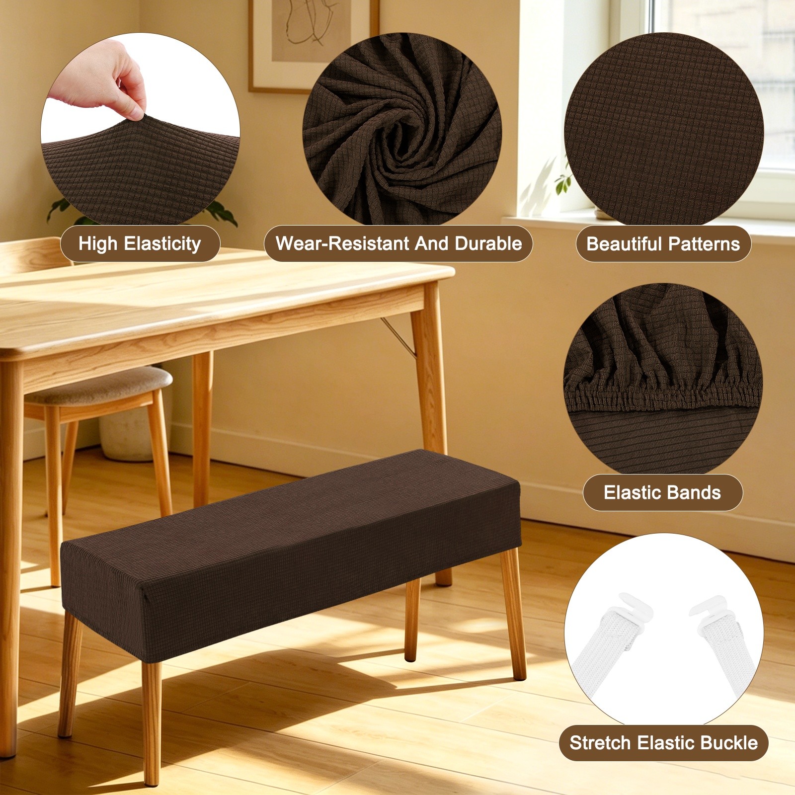 Jacquard Sofa Bench Cover, 41-51″ Solid Seat Cover [Coffee, M]