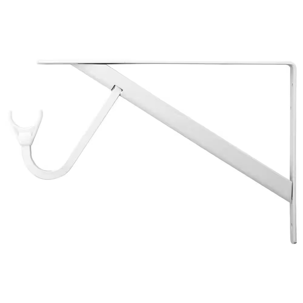 8 In. X 12.4 In. X 1.05 In. White Steel Shelf and Rod Bracket Heavy Duty 300 Lbs