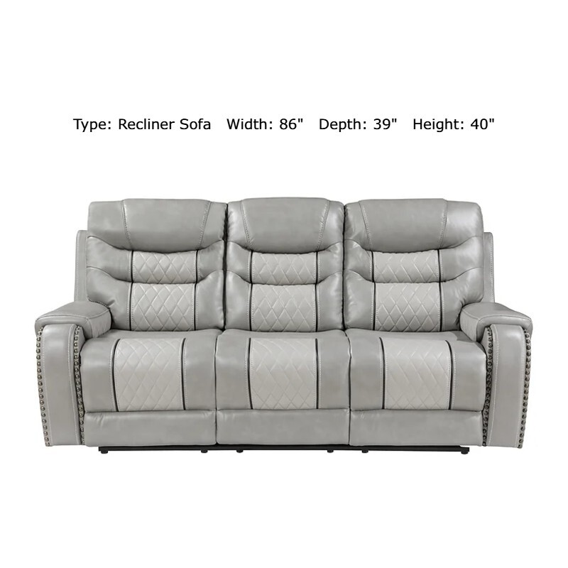 NEW Two-Tone 2PC Leather Gel Gray Sofa Loveseat 4-Recliner Living Room Set