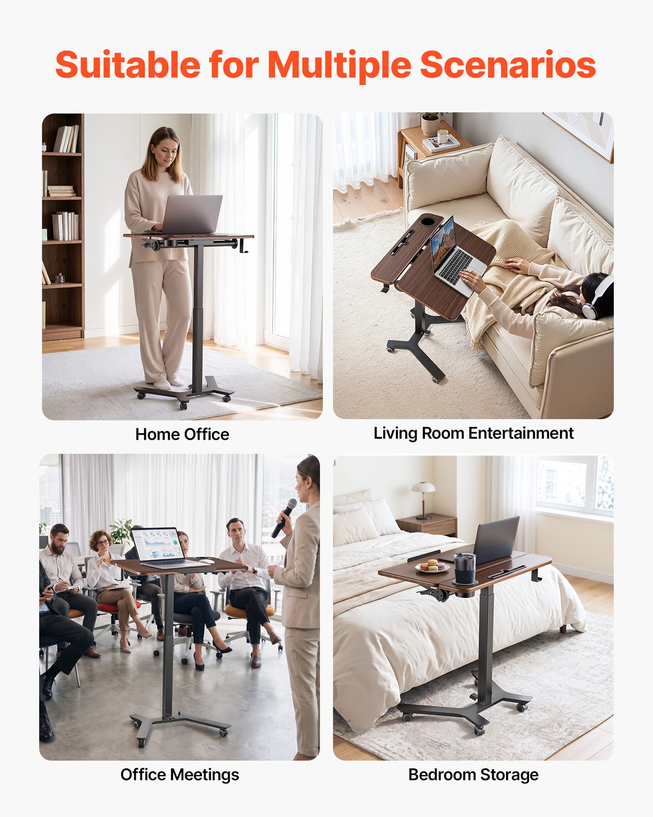 VEVOR Standing Desk Adjustable Height Mobile Stand Up Table Tilting 28.2 x20.7in