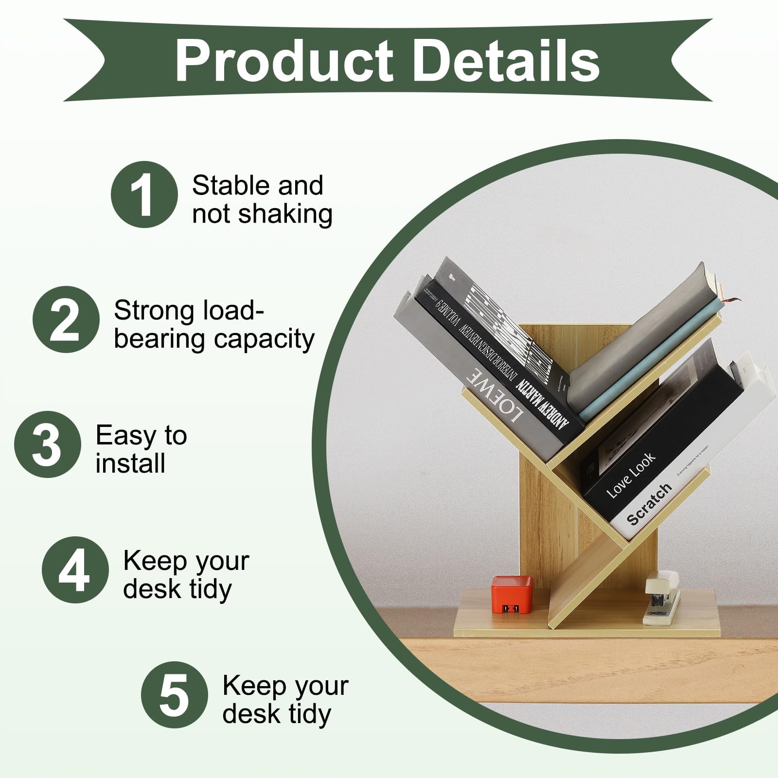 Small Tree Bookshelf 3 Tier Light Walnut Desktop Organizer Home Office Mini