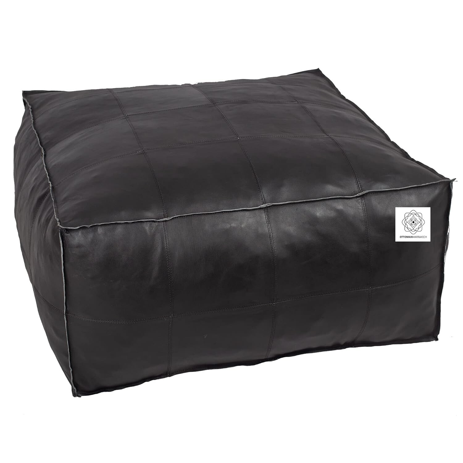 30” Square Handcraft Footrest Black Moroccan Leather Footstool Pouffe Unstuffed