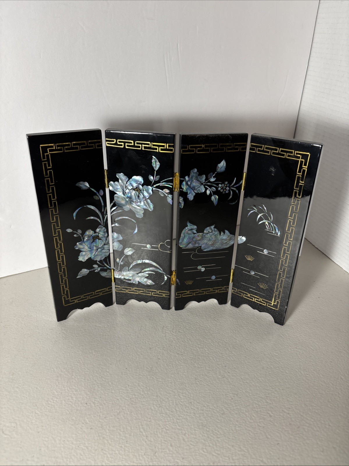 Mini Lacquer Screen Room Divider Decor Mother of Pearl Abalone Shell Tabletop