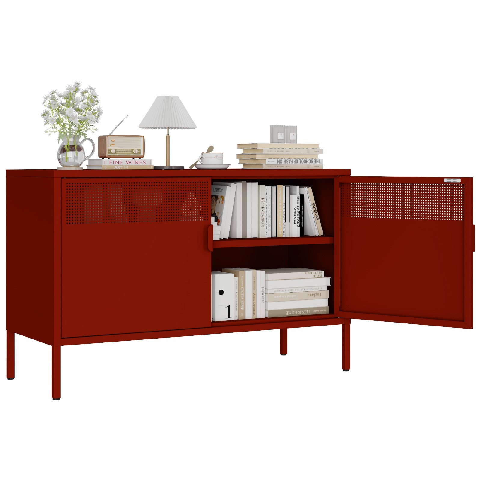 Metal Storage Cabinet,2 Door TV Stand, Metal Mesh Accent Cabinet