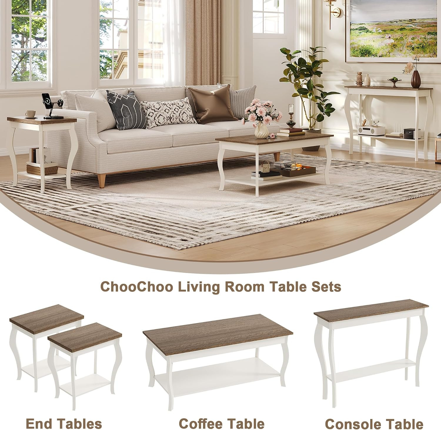 End Tables Living Room, with Curved Legs | Side Tables, for Small Spaces, Soft W