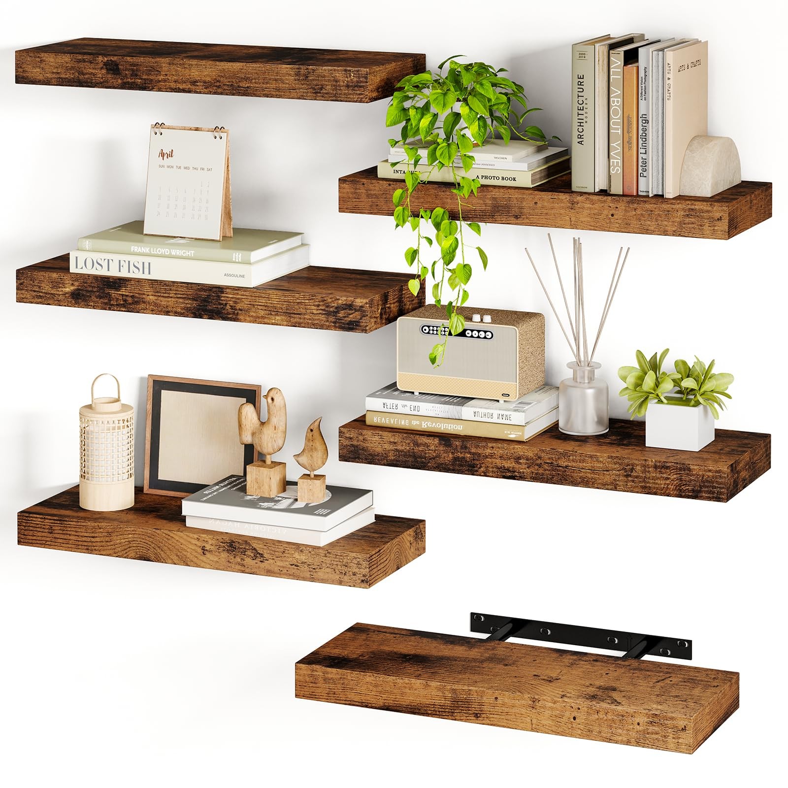 15.8in Floating Shelves, Set of 6 Wood Shelves, Farmhouse Shelf Wall Decor fo…