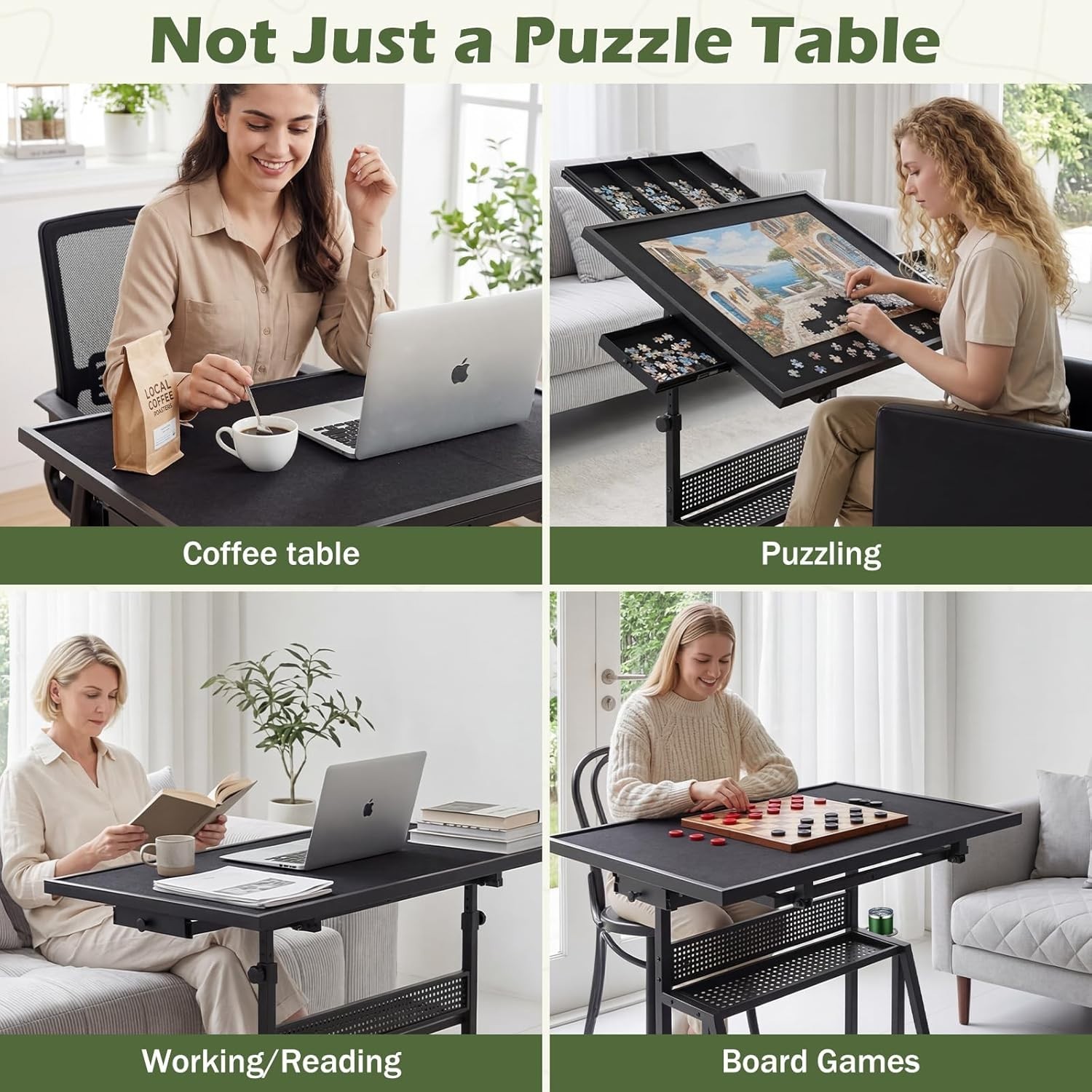 1500 Piece Adjustable Height Tilt Jigsaw Puzzle Table w/ Wheels Sorting Trays