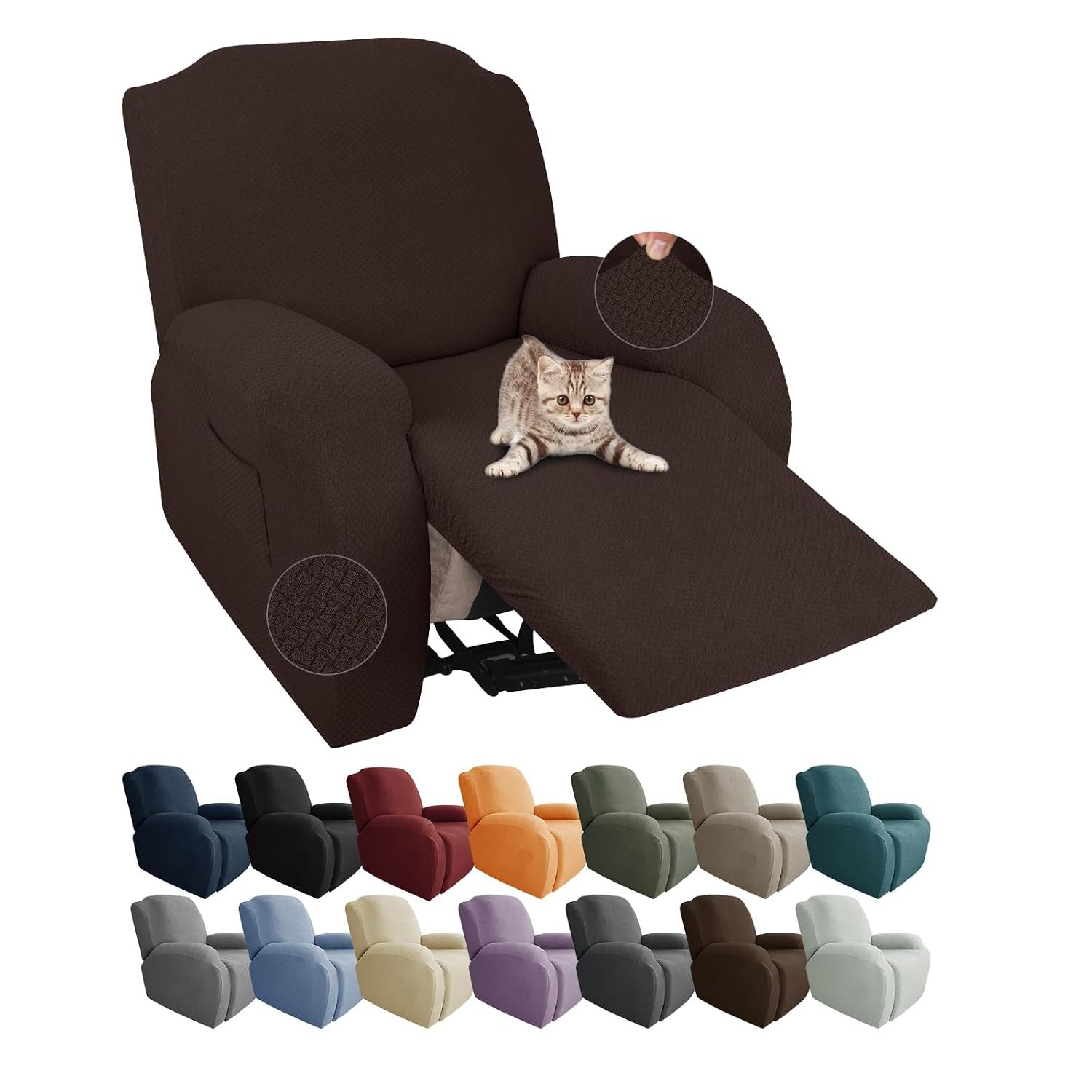 Dark Coffee Recliner Chair Covers Stretch Jacquard Slipcovers Reclining Chair