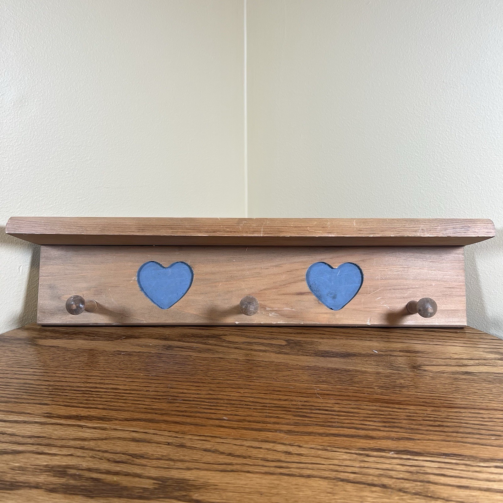 Wooden Heart Shelf With Pegs Cottagecore Farmhouse Country Rustic