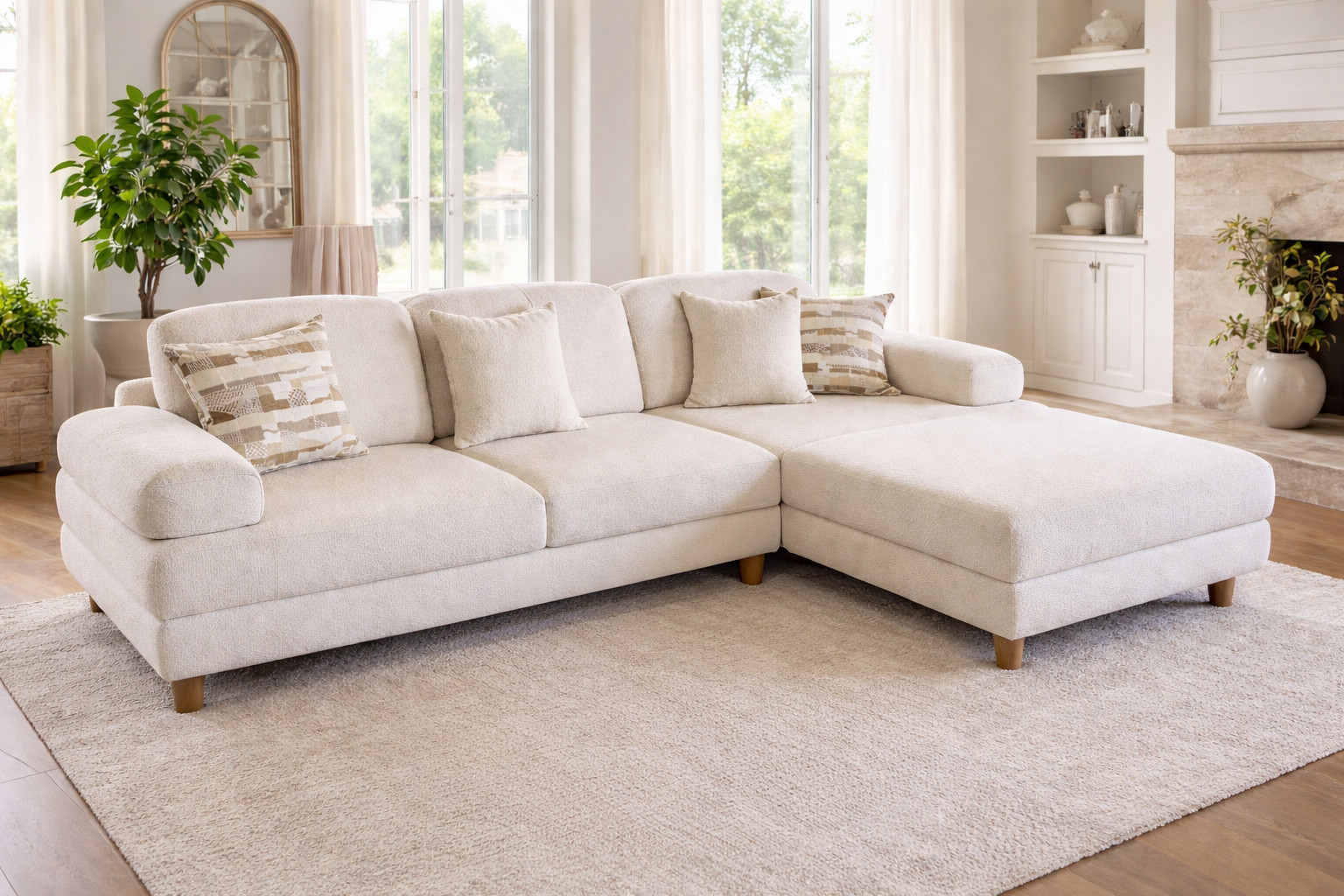 🔥 Luxury Cream Bouclé Sectional Sofa w/ Chaise – Modern Designer Style 🔥