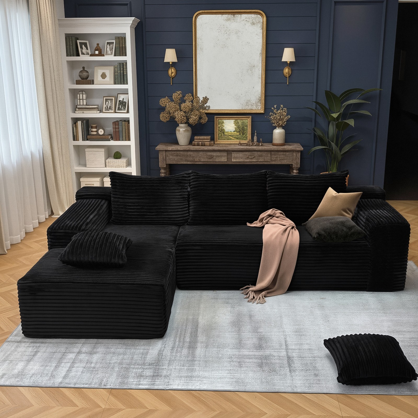 US Stock L-Shaped Cloud Sofa, No Assembly Required, Modular Sectional Couch