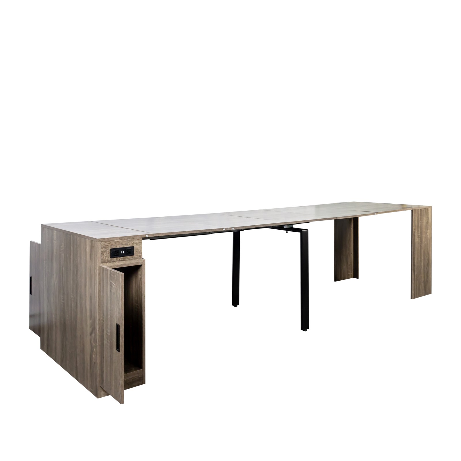 Modern Extendable Dining Table w/Outlet, Space Saving Expandable Table w/Storage