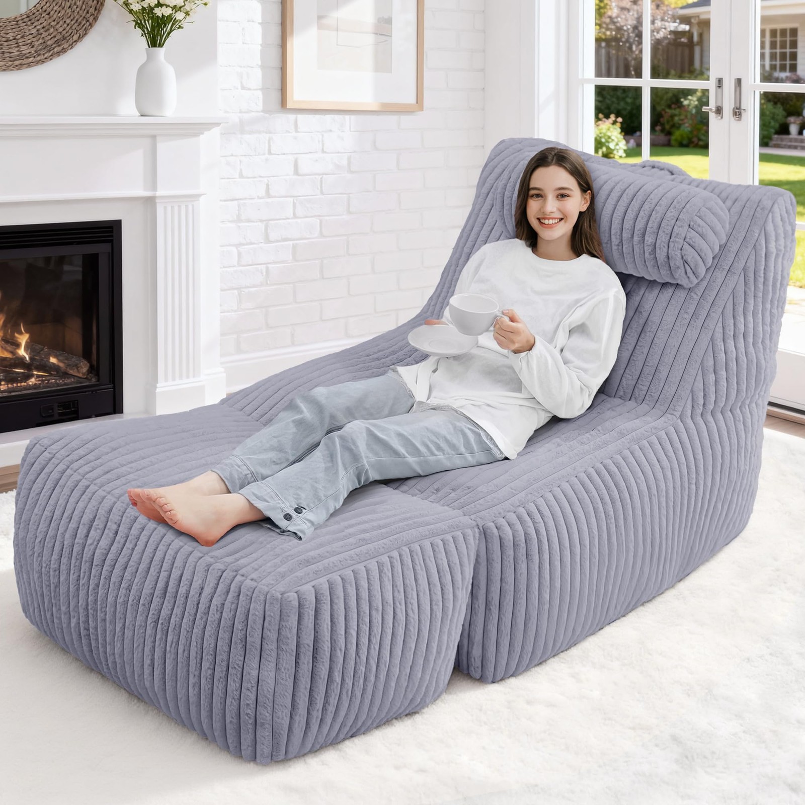 HABUTWAY Giant Bean Bag Chairs for Adults,Bean Bag Lounger with Removable Cover