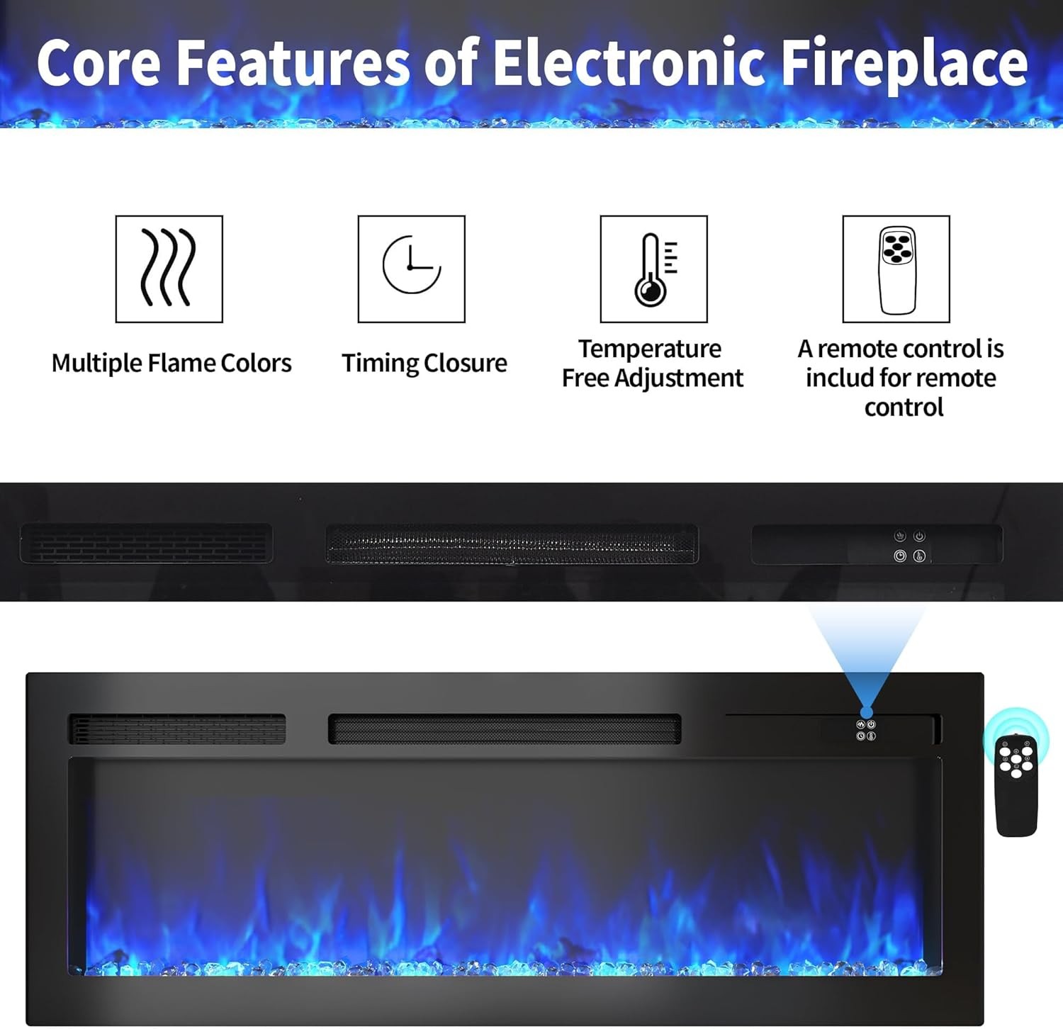 TV Stand 70″ Fireplace With LED Light for 80 in TV Entertainment Center ModernUS