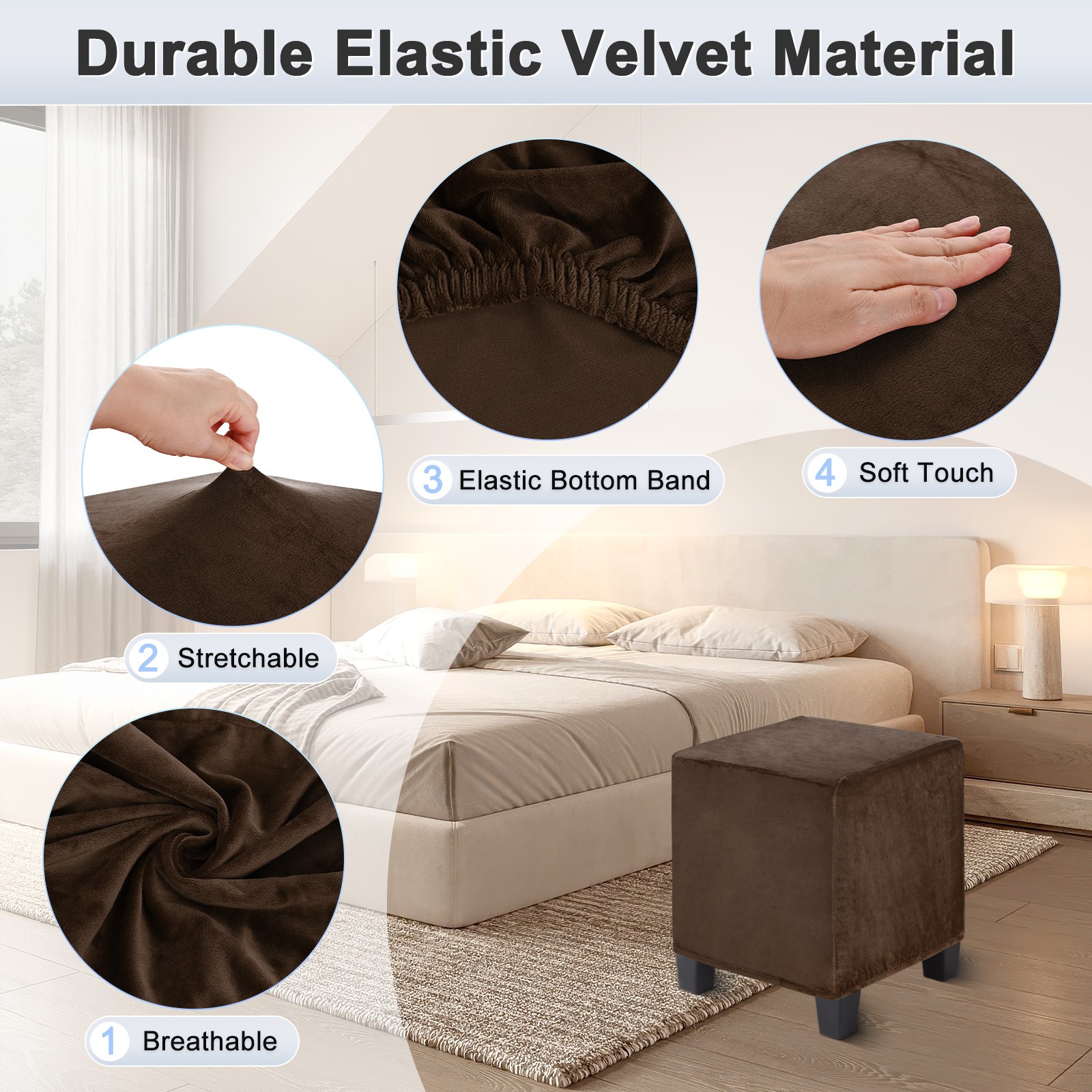 1-Pack 13″x13″x15″ Stretch Square Ottoman covers Footstool Protector Coffee
