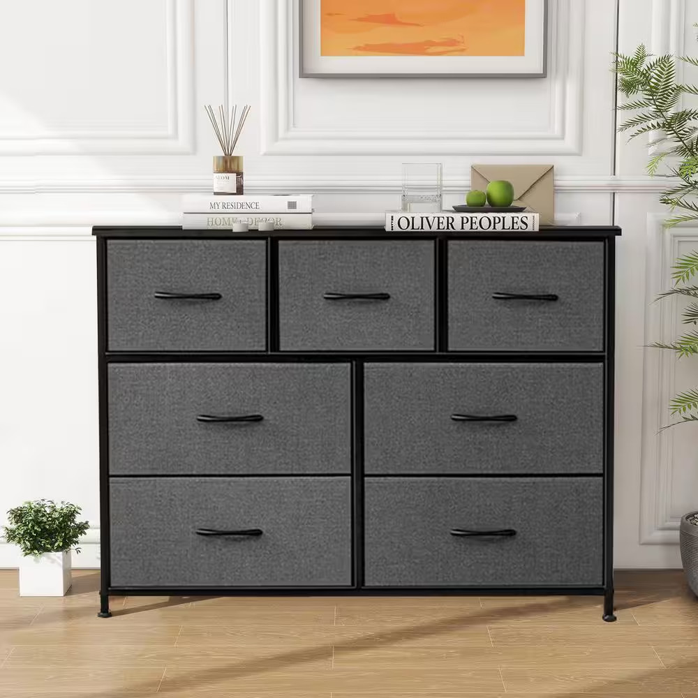 Freestanding Gray 7 Drawer 11.8 In. Wide Chest of Drawers Chest Tower TV Stand w
