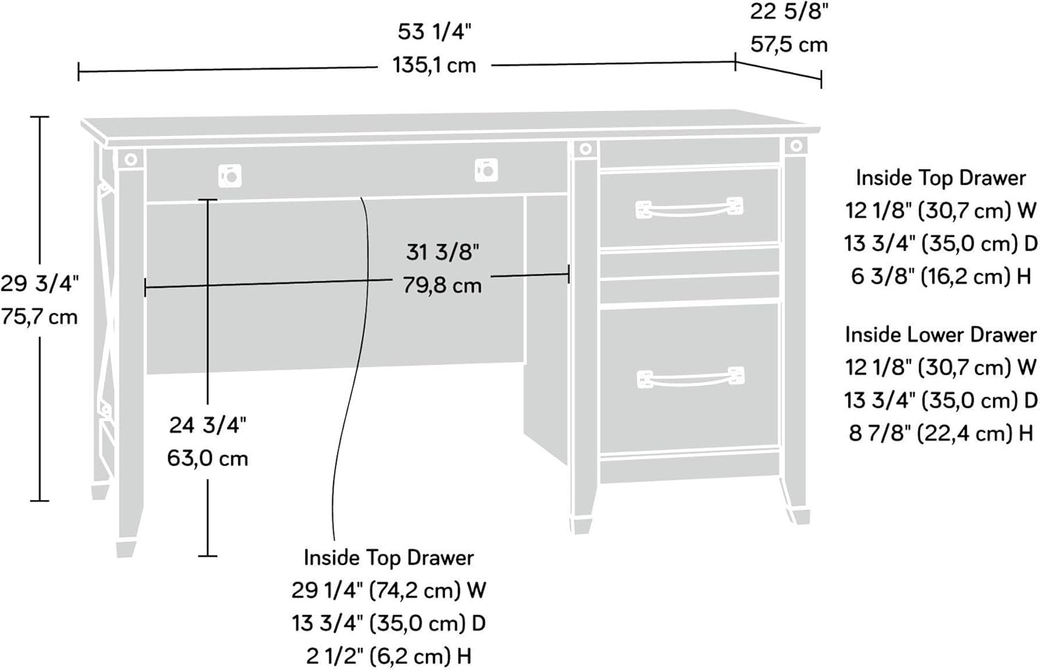 Rustic Washington Cherry Computer Desk with Drawers for Home Office
