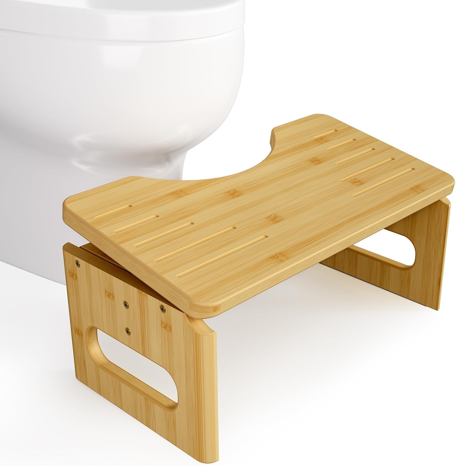 7″ Bamboo Toilet Squat Stool Foldable Bathroom Poop Stool Non Slip Space Saver