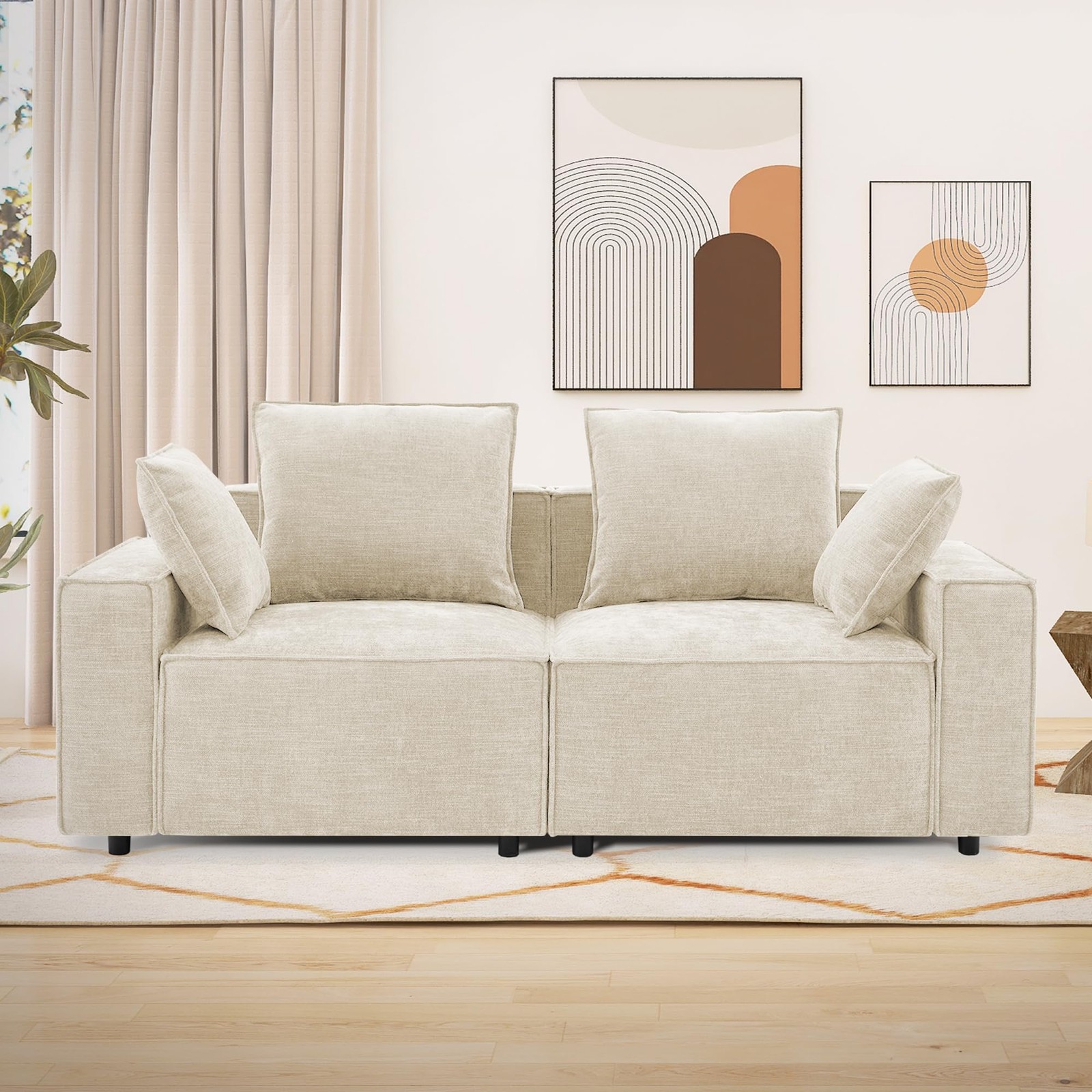 78 Modular Sectional Sofa Chenille Cloud Wide Armrests 4 Pillows Deep for Seat B