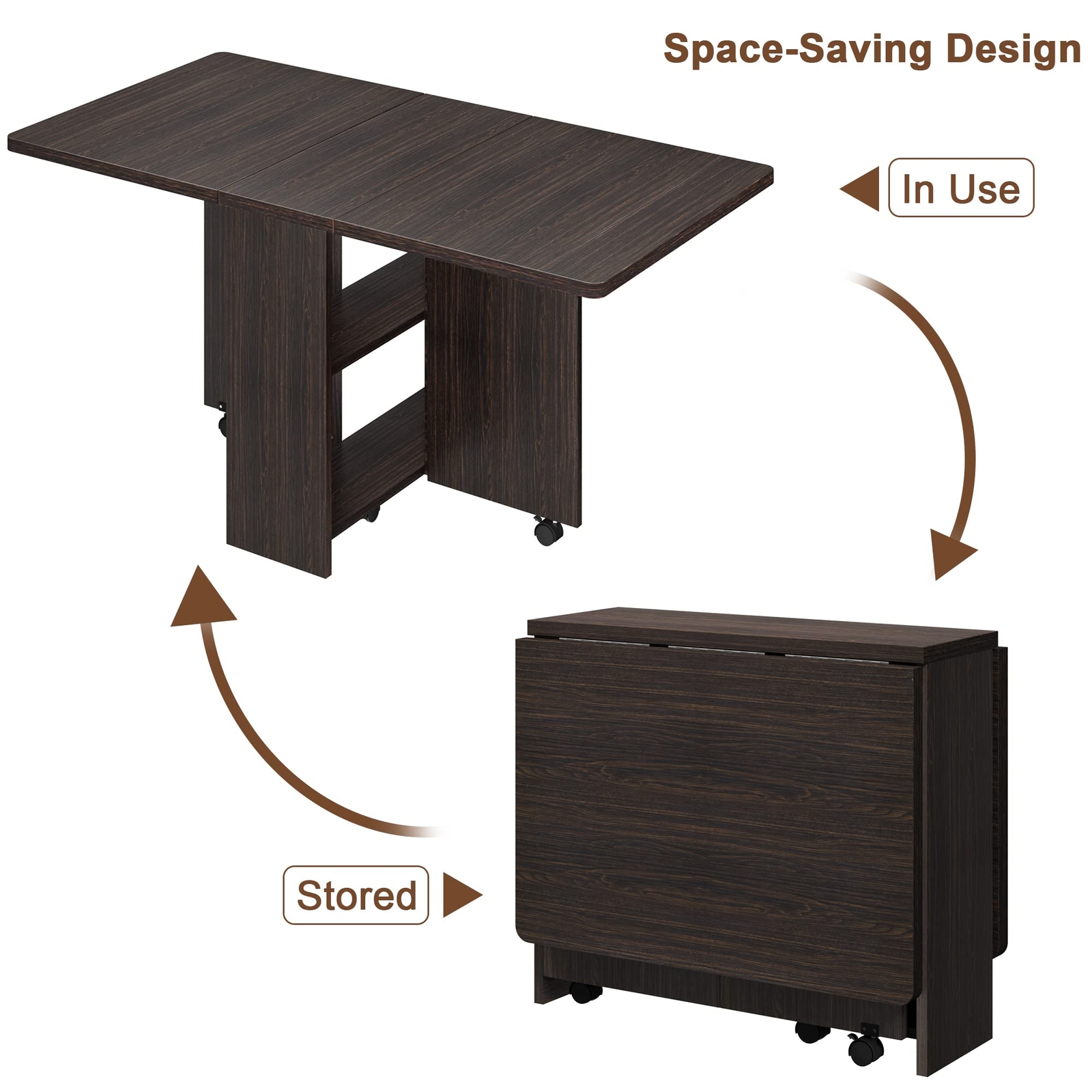 Folding Dining Table with 6 Wheels Storage Racks for Small Kitchen Saving Space