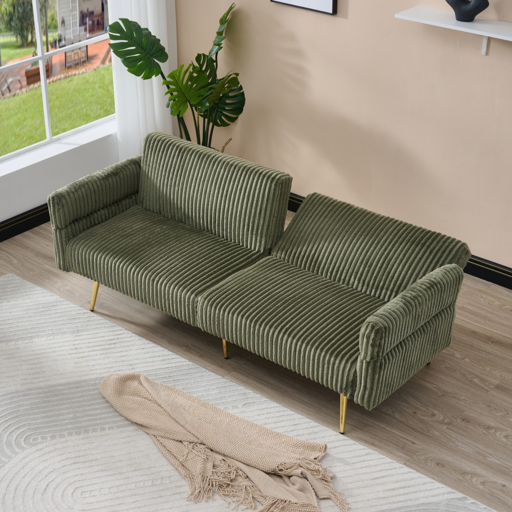79″ Corduroy Sofa Bed Sleeper Foldable Double W/ Adjustable Armrests Living Room