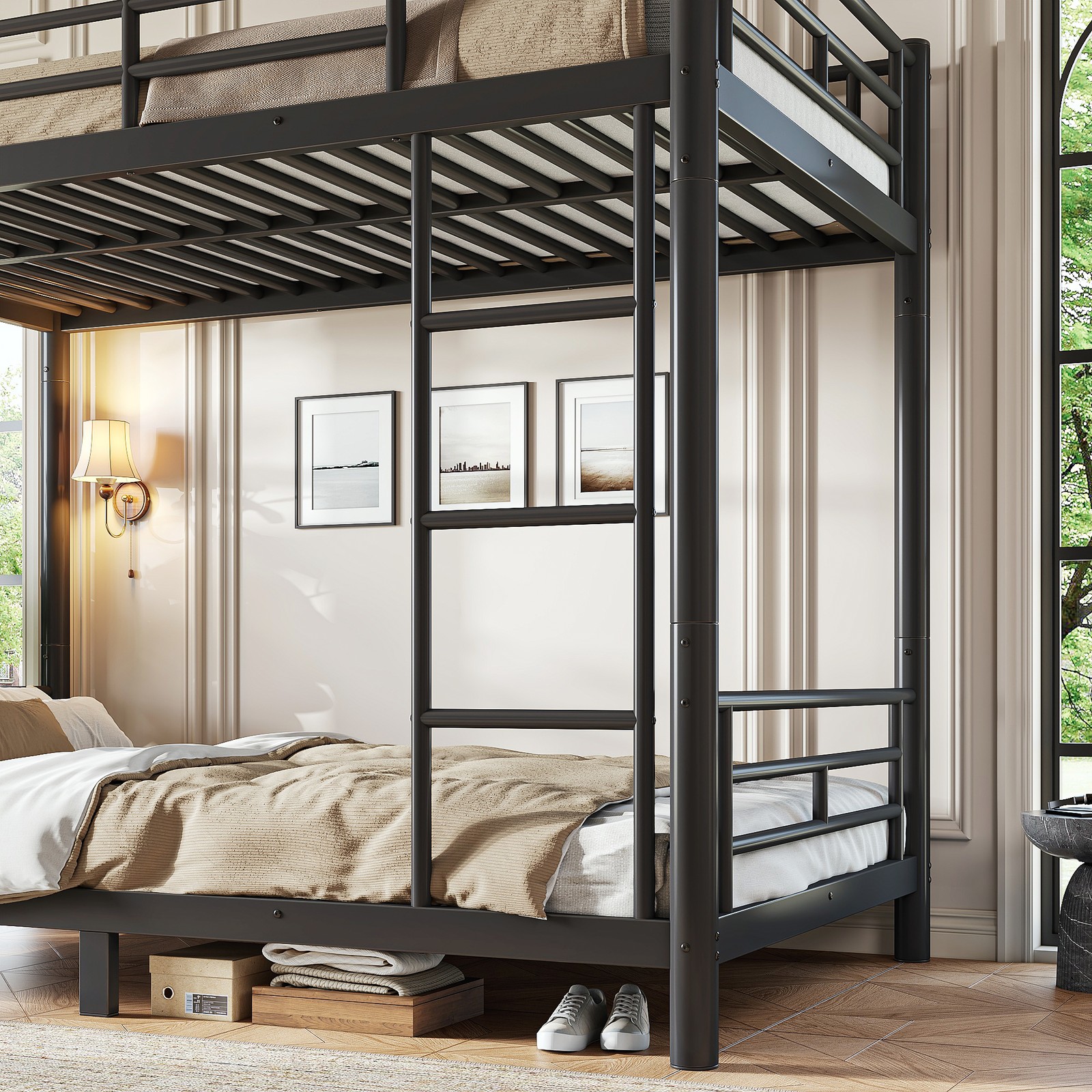 Twin XL over Twin XL Metal Bunk Bed, Space-Saving 2-in-1 Convertible Bed, Black