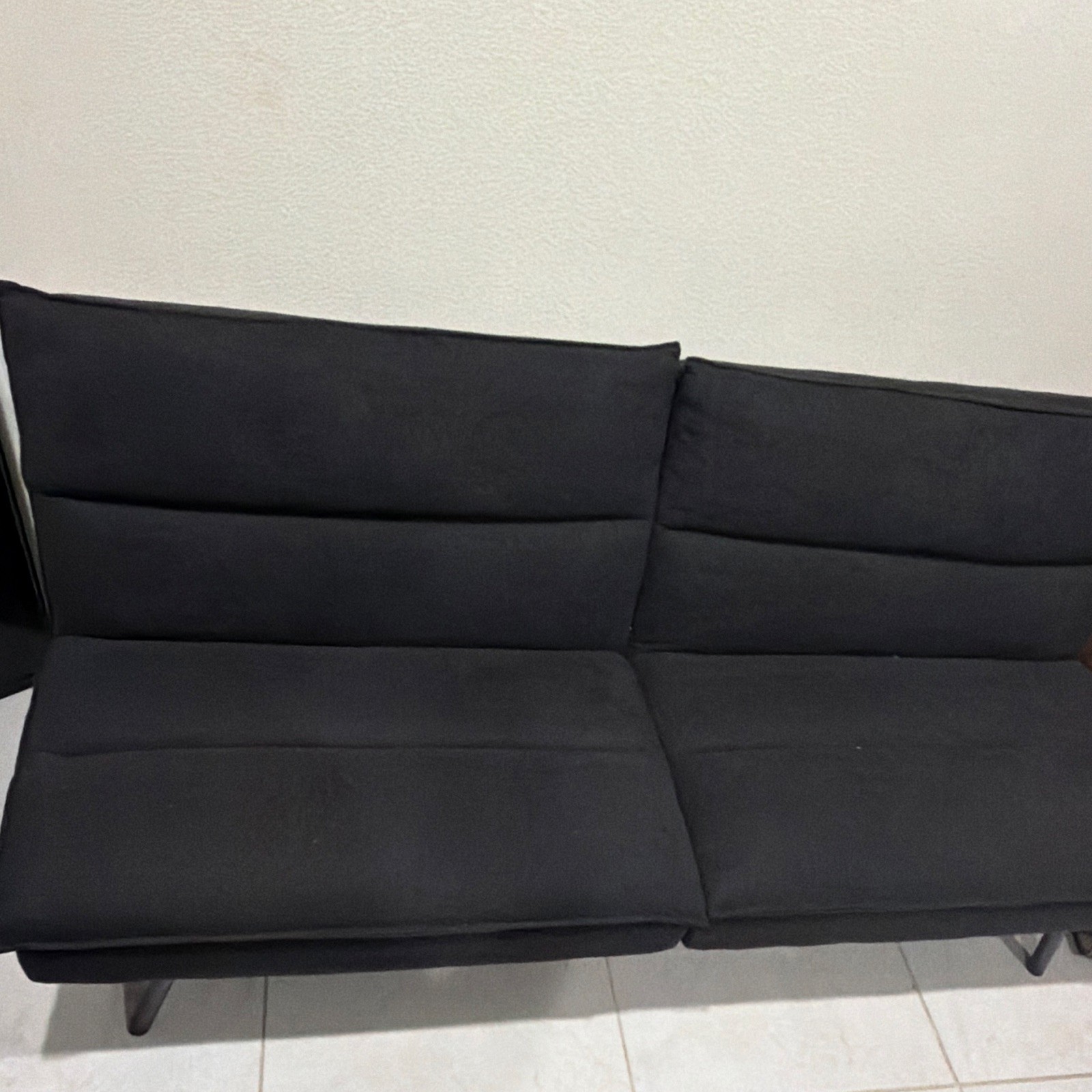 Black Fabric 2-Seat Loveseat Sofa, Metal Legs, Modern Living Room
