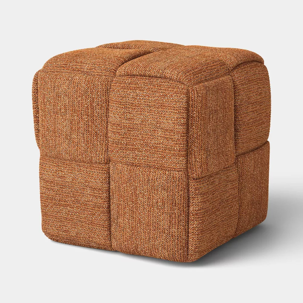 Upholstered Structured Woven Ottoman Burnt Orange – Threshold