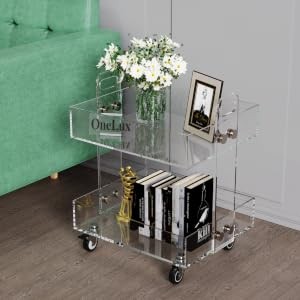Flat Packed) Original Acrylic Side Table,Clear Table with Wheels,Acrylic Bedside