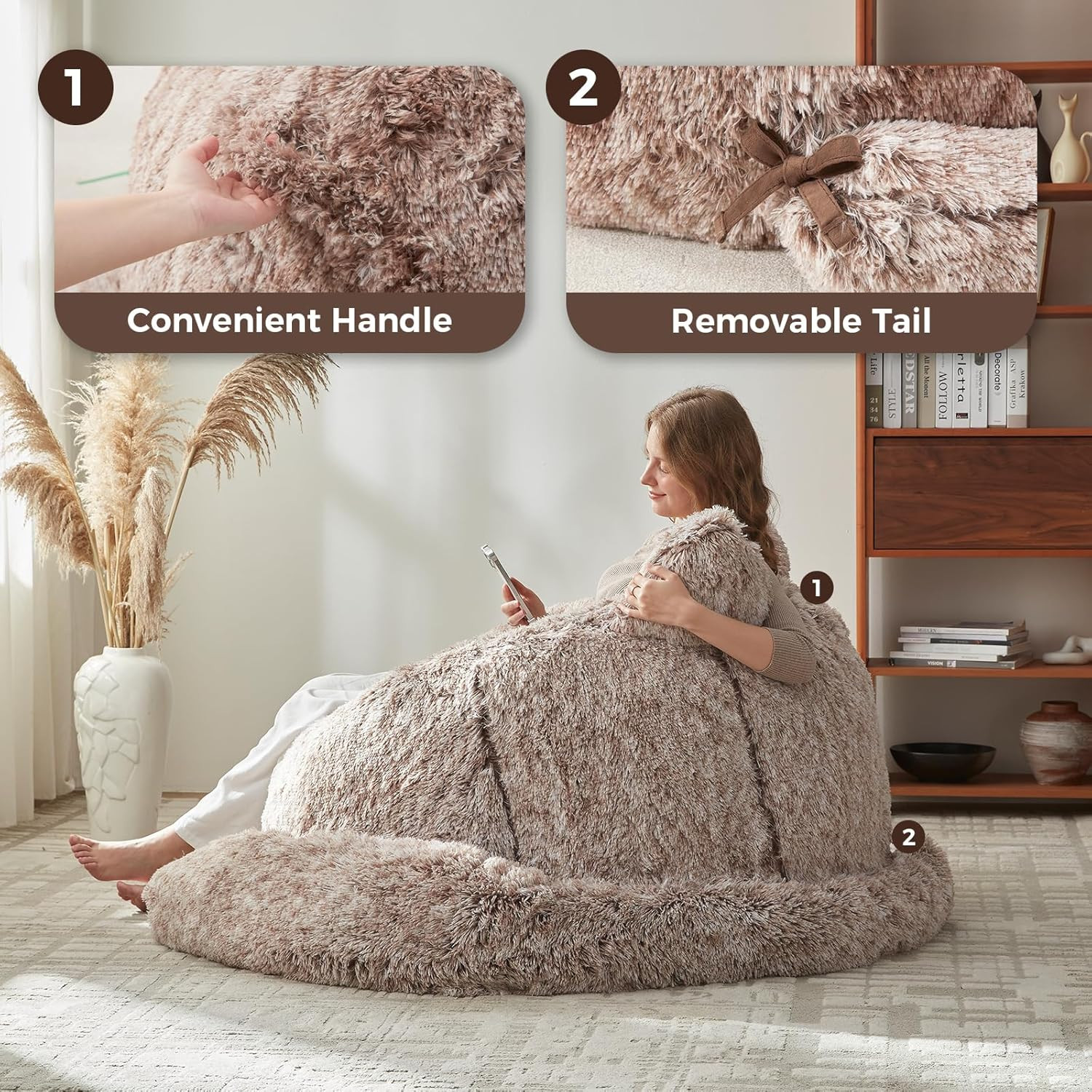 Plush Giant Cat Bean Bag Chair – Cozy Faux Fur Sofa for All Ages
