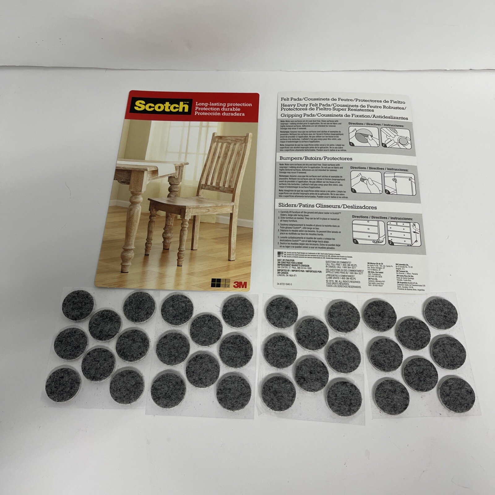 Scotch 1″ Gray Round Heavy-Duty Surface Protection Felt Floor Pads 40 Pc Lot