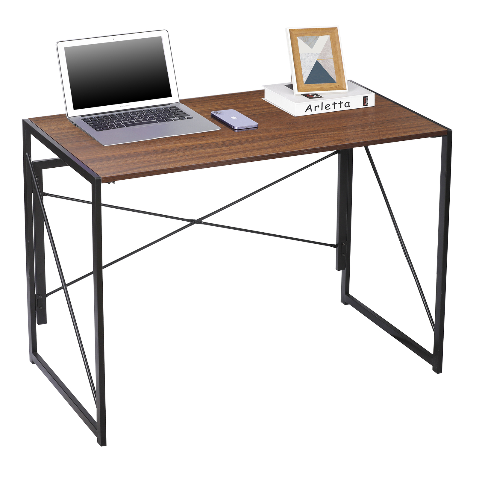 39″ Folding Computer Desk Writing Study Desk Laptop Table for Home Office Brown