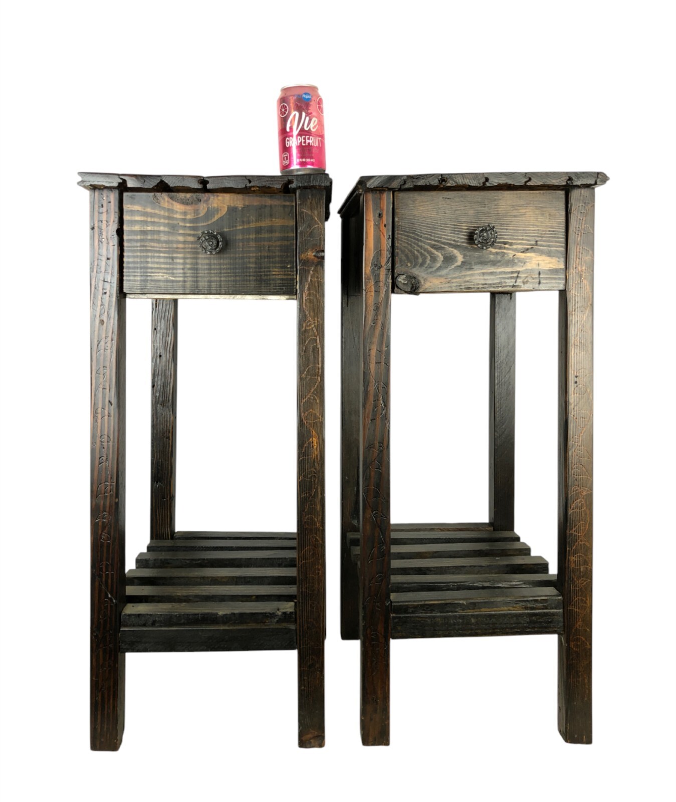 Pair Two Matching Rustic Barn / Salvaged Wood End Tables Home Made 31″ Tall