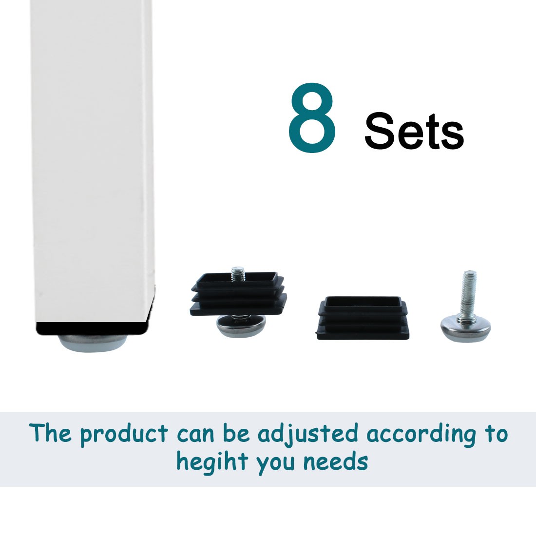 Adjustable Leveling Feet 25 x 50mm Rectangle Inserts Furniture Glide 8 Sets