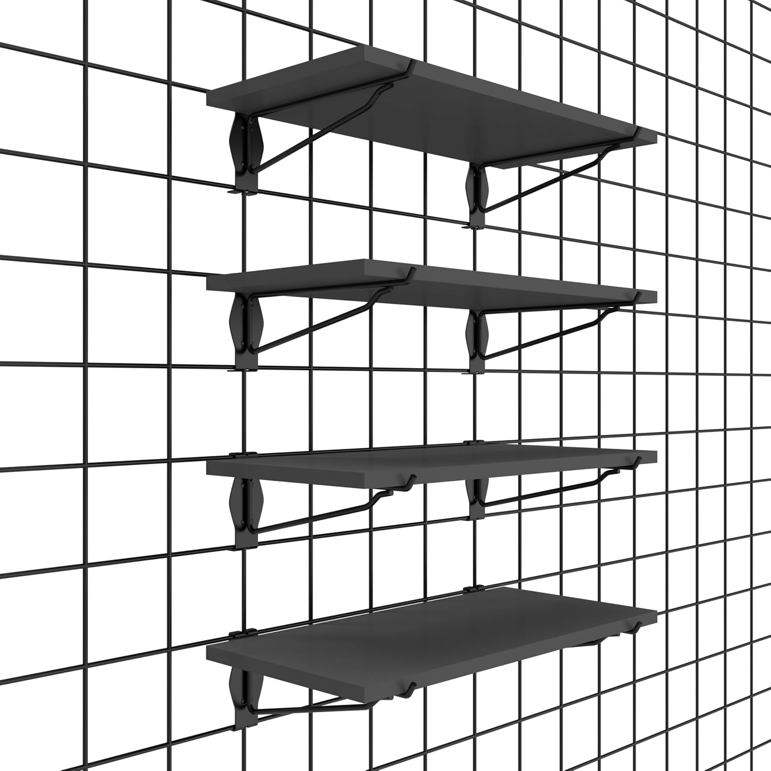 4 Pack 16 X 8 Inch Wooden Gridwall Shelves with Metal Brackets | 44 Lb Capacity