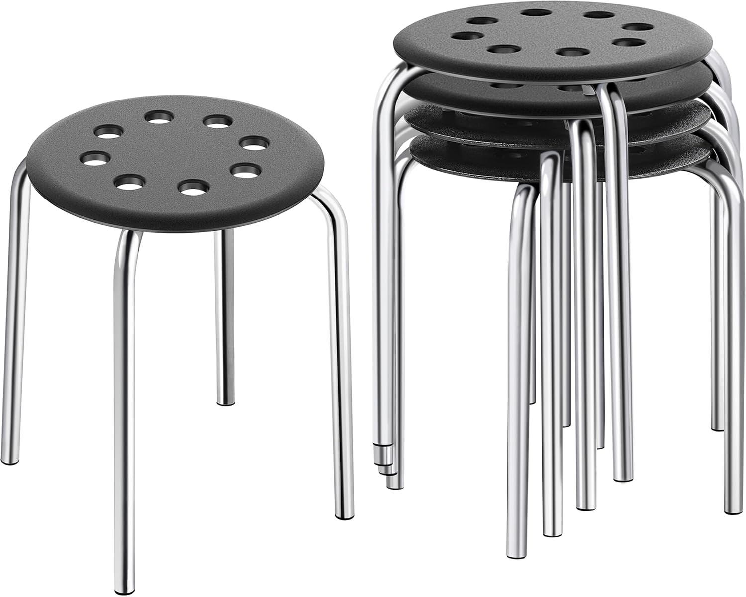 17.3in Stackable Round Stool 5-Pack Silver | Lightweight portable nestable
