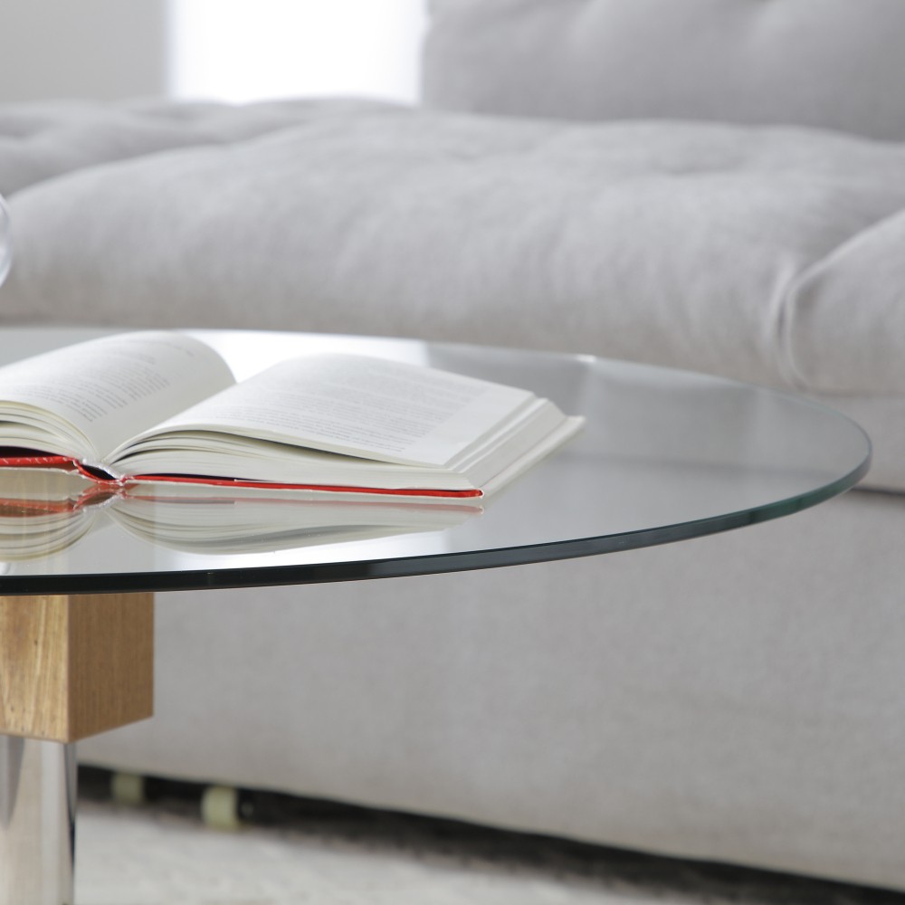 Modern and Practical Double-Layer Round Table Glass Table Top Wood MDF Table