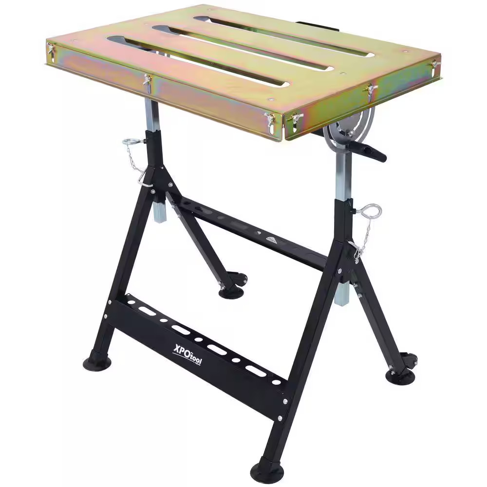30 In. W X 20 In. D Folding Black Metal Workbench Table with 3-Slot, Adjustable