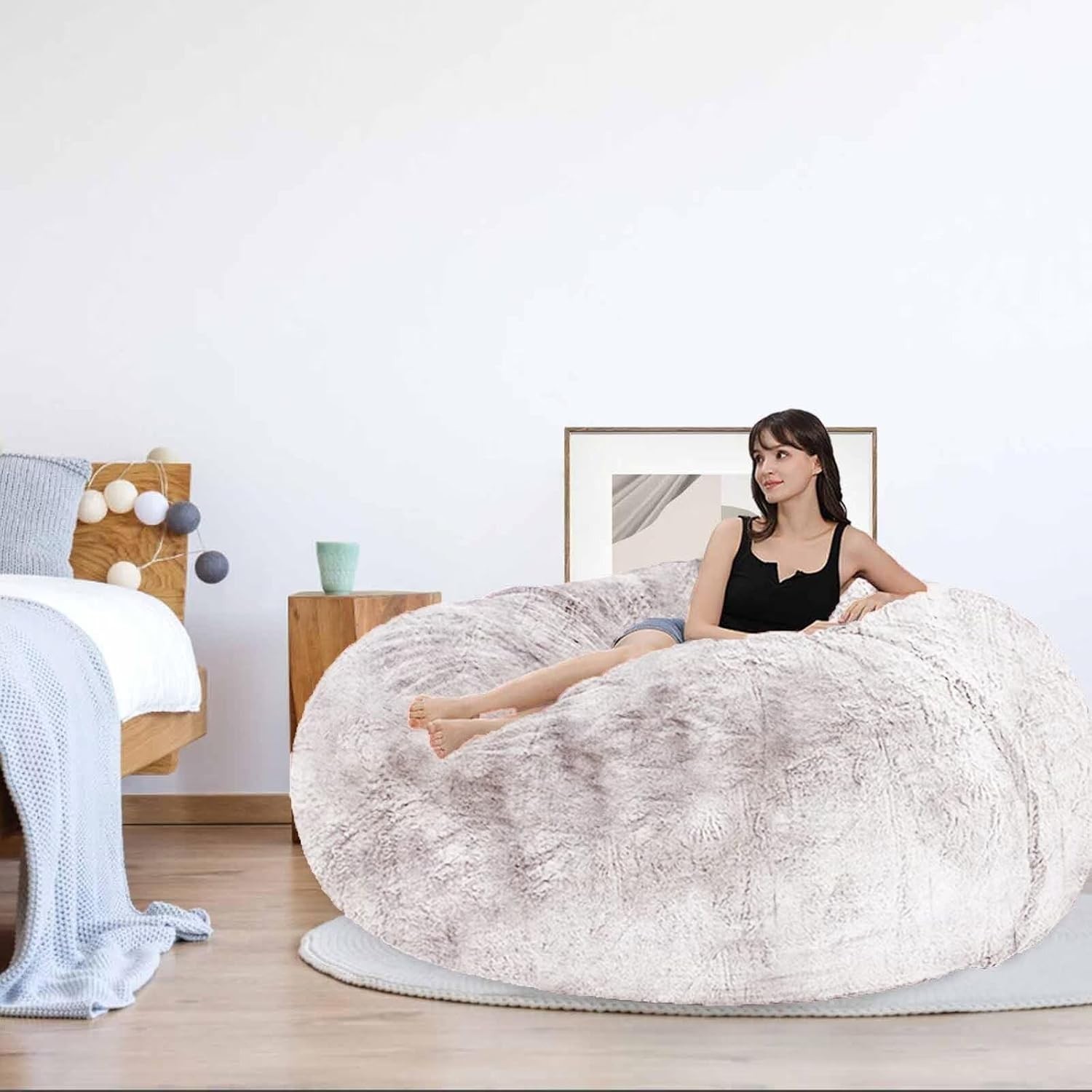 Giant 6FT Black Bean Bag Chair Cover for Comfy Relaxation, Adults & Kids