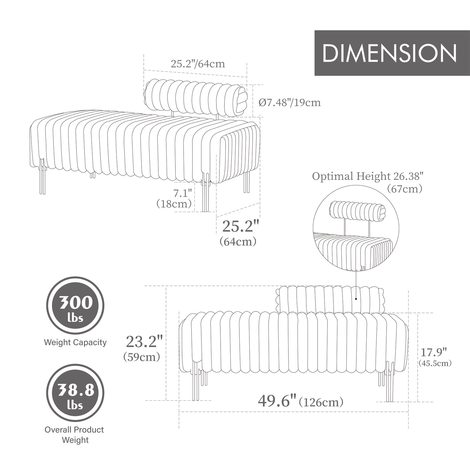 49.6″ Wide Upholstered Mini Loveseat with Metal Legs, 2-Seater Small Sofa End of