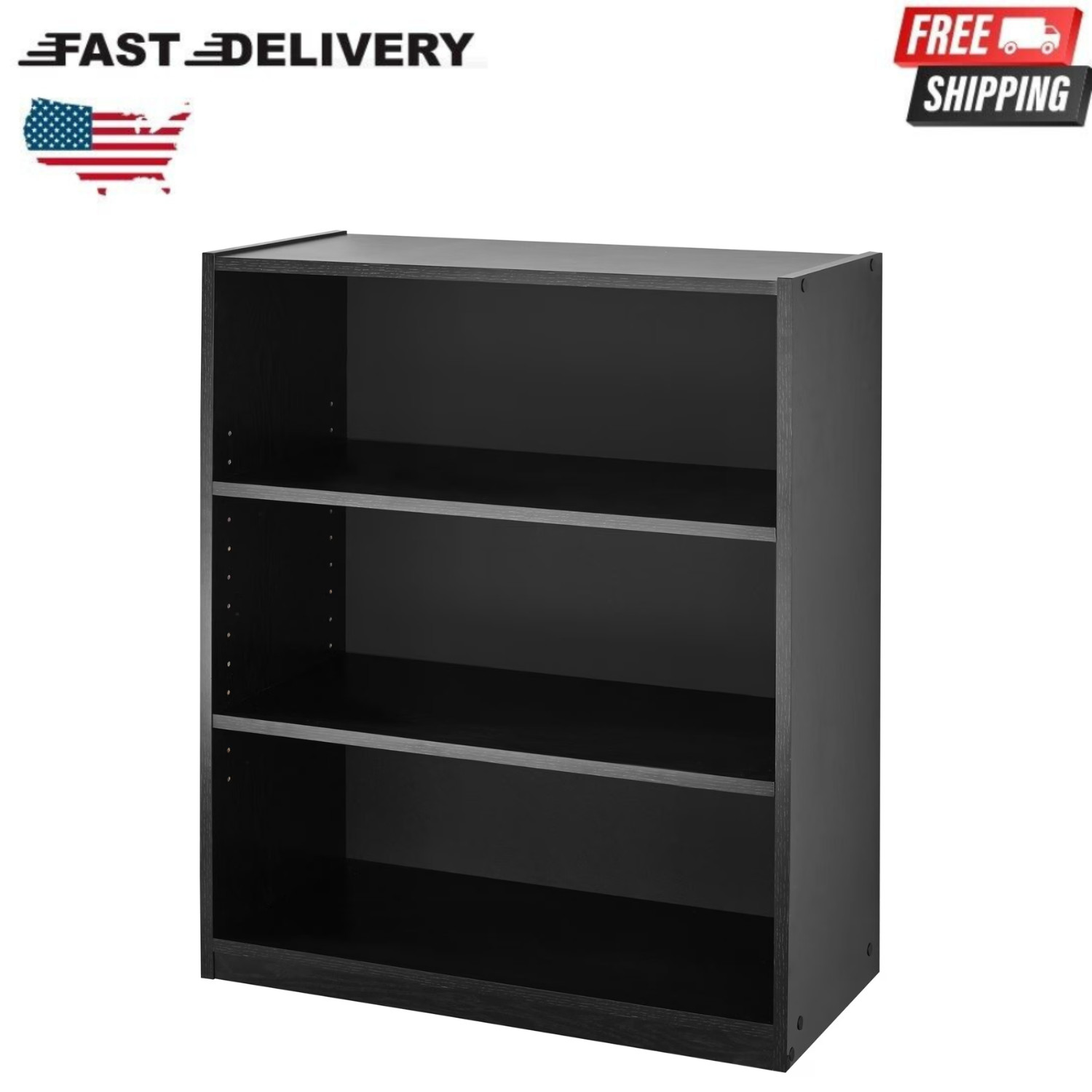 Mainstays 3-Shelf Bookcase with Adjustable Shelves, True Black Oak